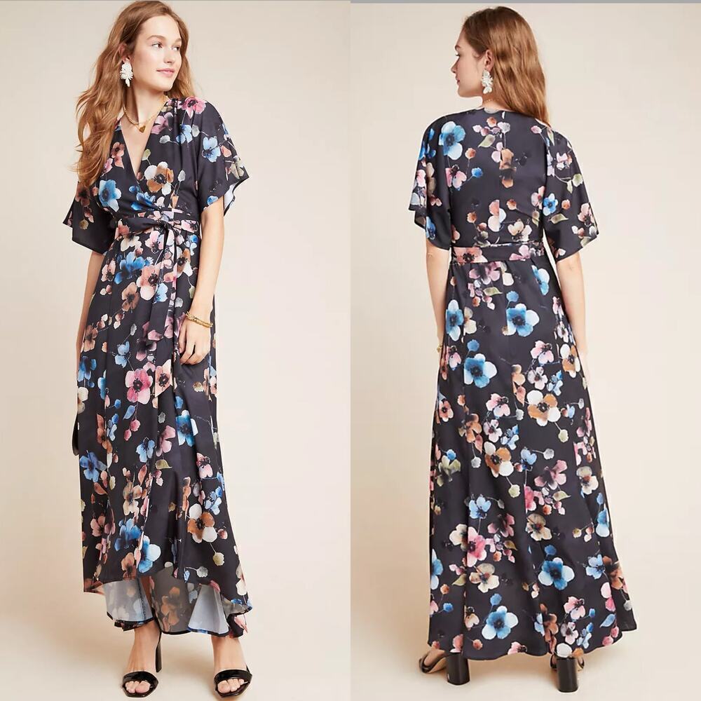 Anthropologie Wrapped Floral Maxi Dress Floral Print size XS